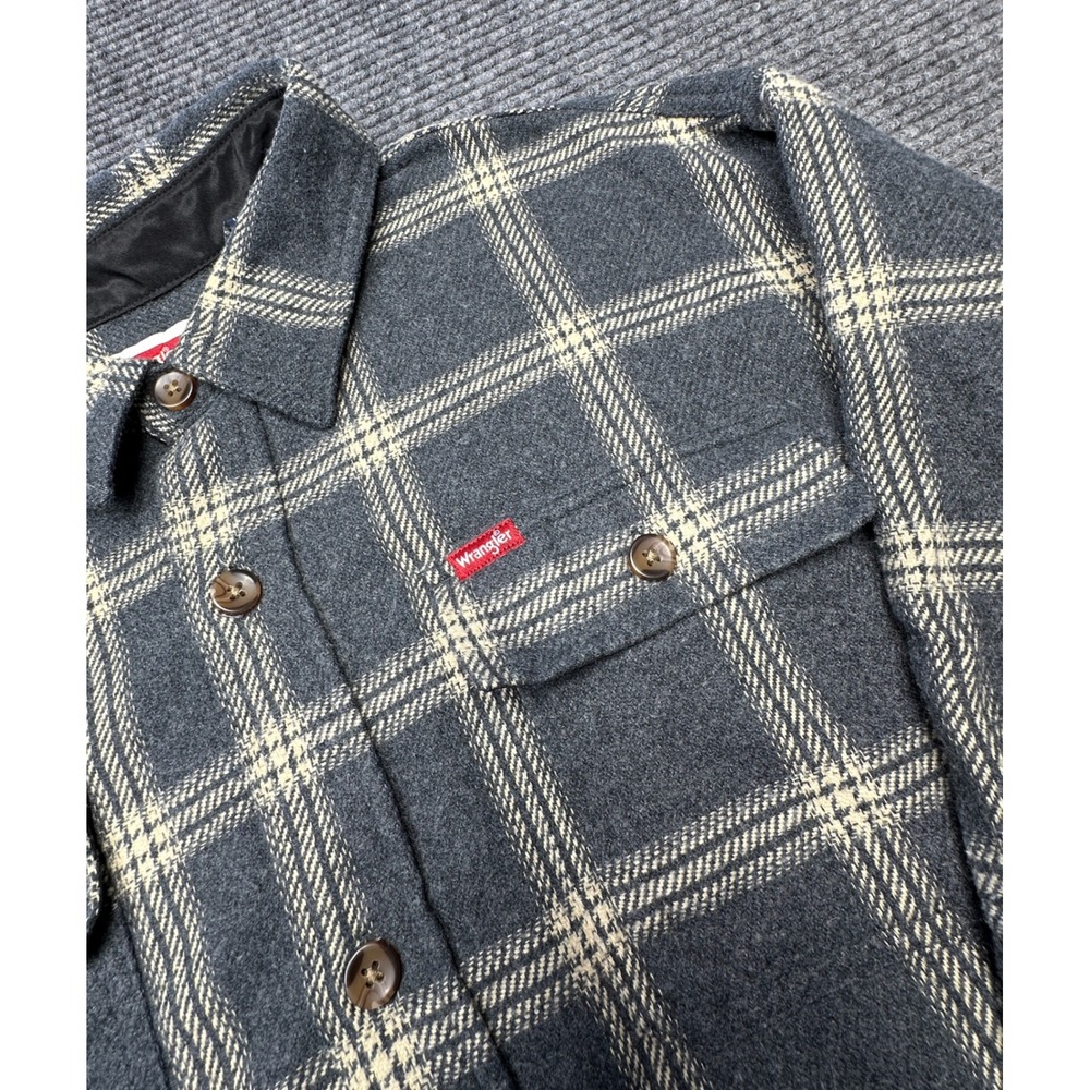 Wrangler Flannel Shirt Mens XL Gray Plaid Long Sleeve Heavyweight 112374271